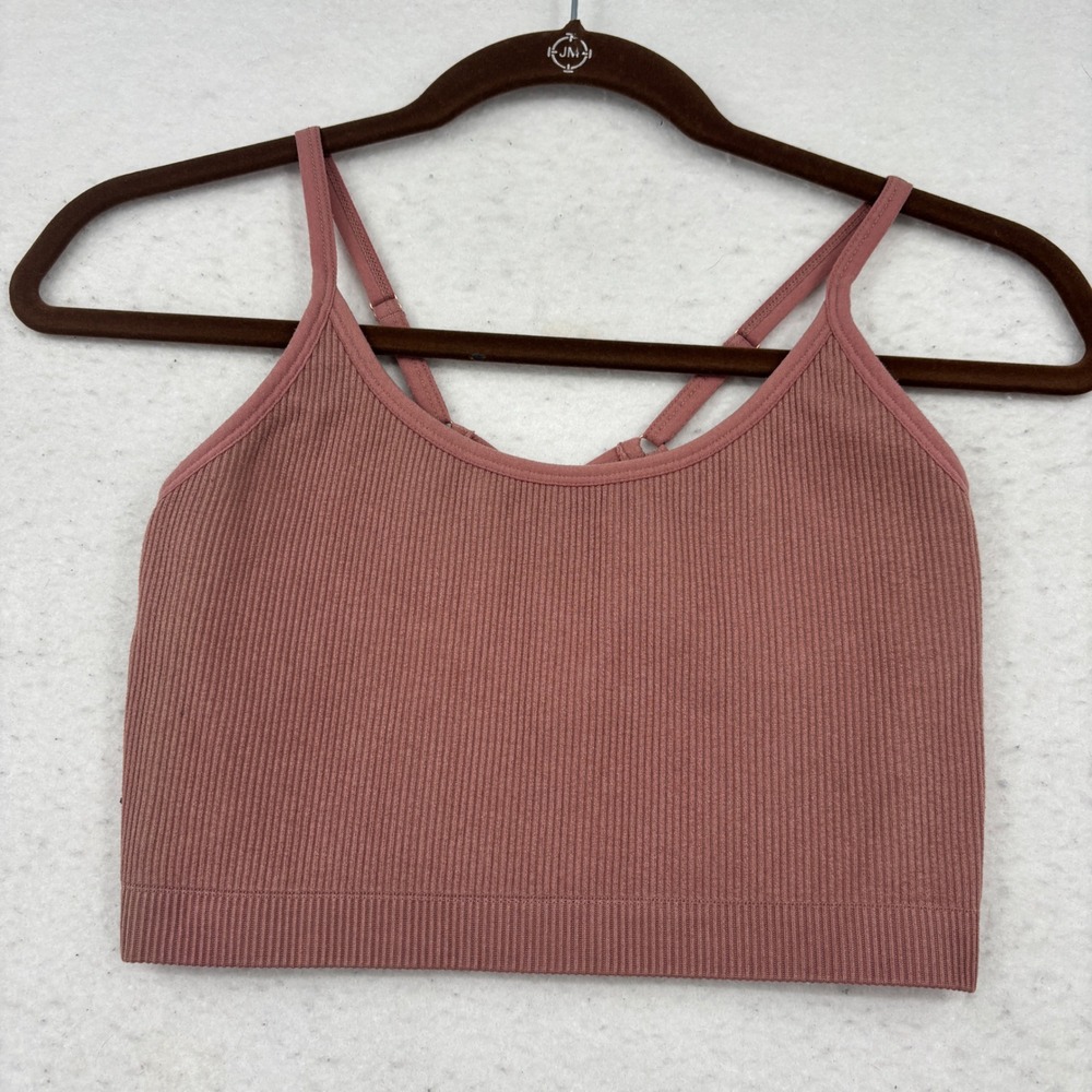 Spiritual Gangster Seamless Rib Crop Tank Top Women XS/S Rose Crisscross Back